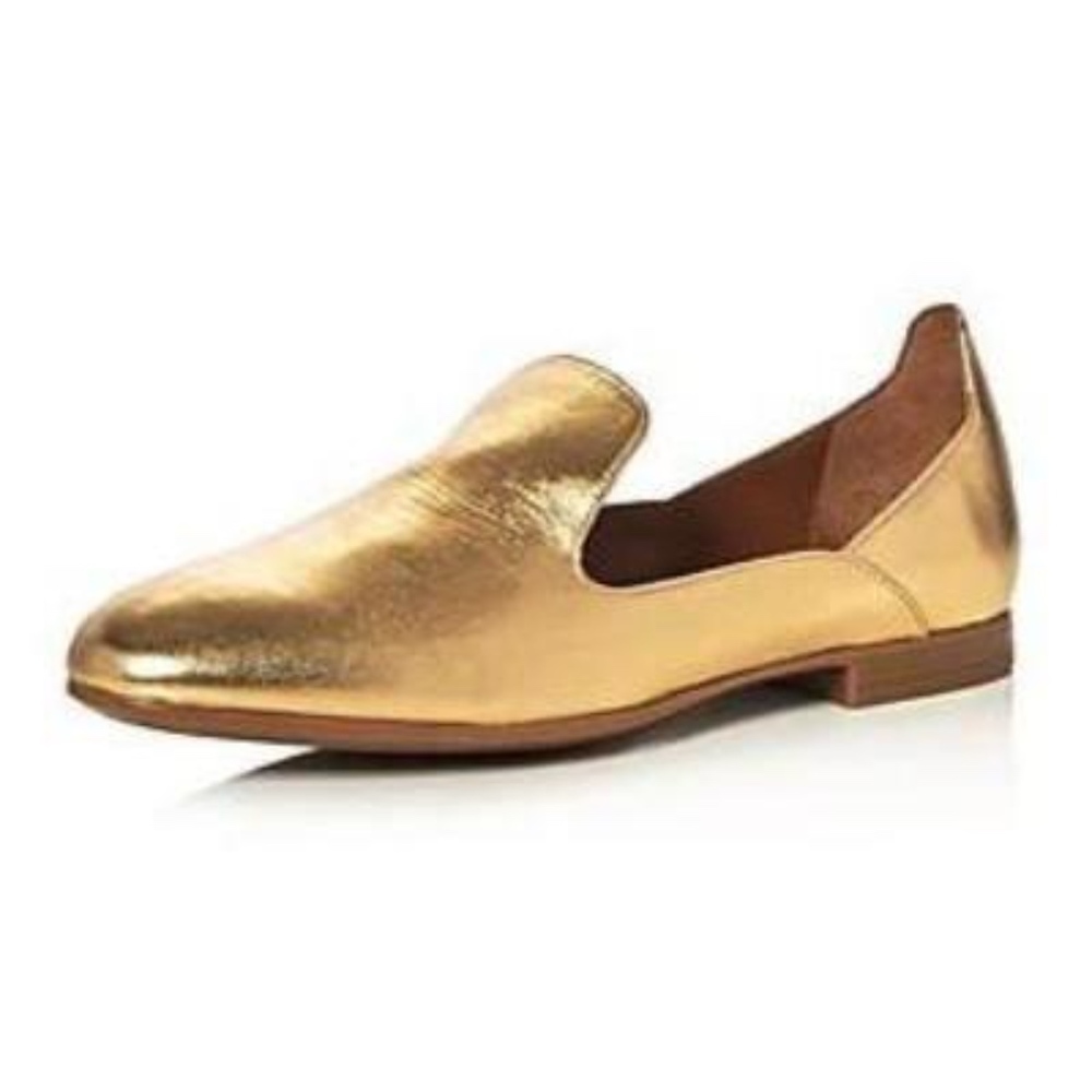 Aquatalia Emmaline Gold Metallic Leather Loafers
